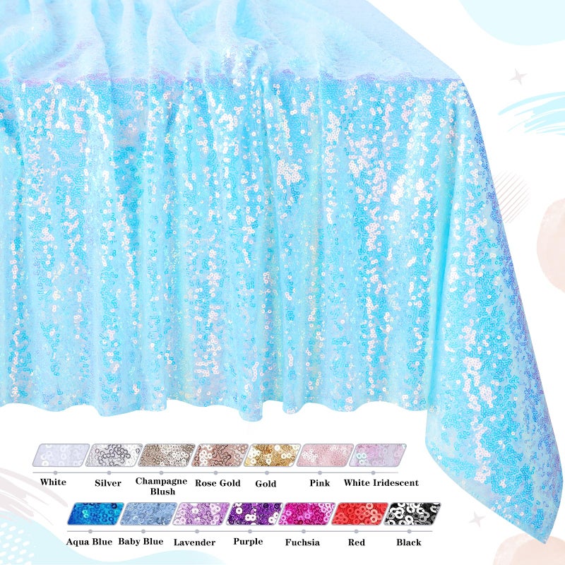 QueenDream Sequin Iridescent Tablecloth 60x102 Inches Blue Sequin Table Overlay Mermaid Parties Cocktail Decor - Image 1