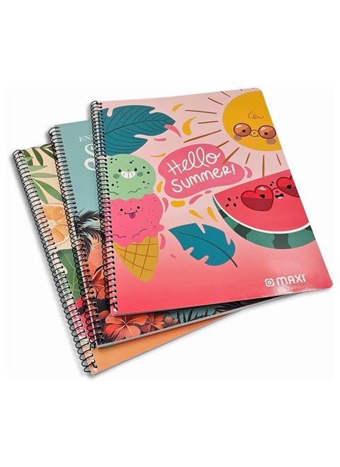 3-Piece A4 Size Spiral Notebook 100 Sheets Assorted Designs