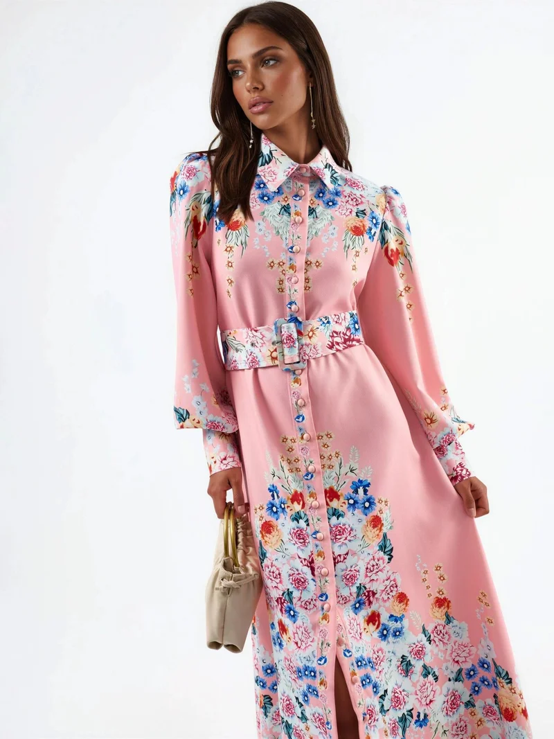 جينيفر Floral Maxi Dress with Button Closure
