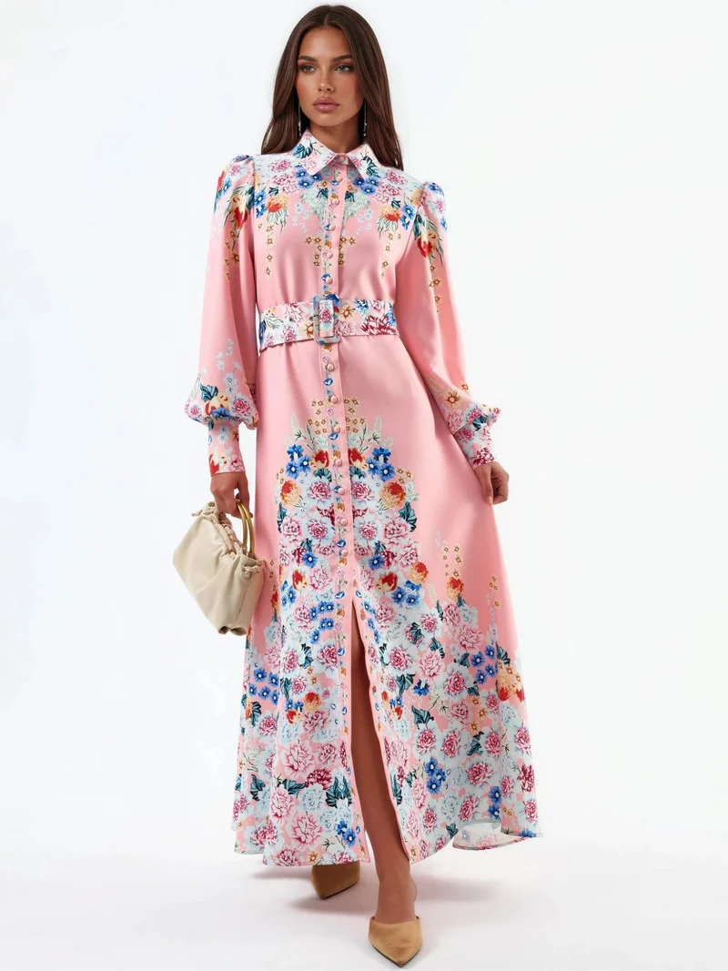 جينيفر Floral Maxi Dress with Button Closure
