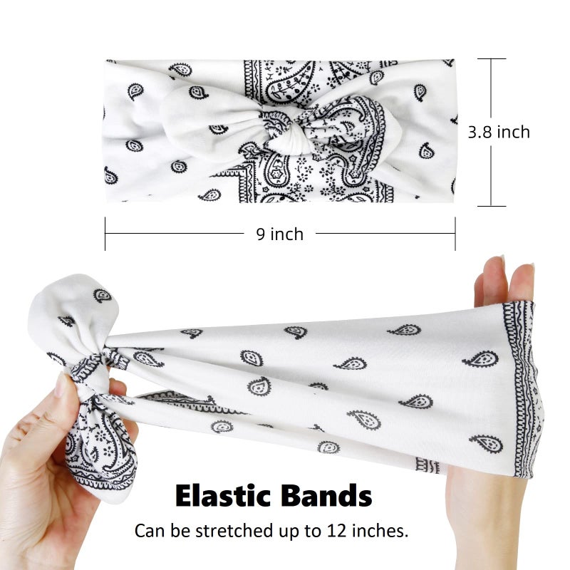 Tobeffect Bandana Headbands for Women Boho Style Paisley Print - Elastic Bow Head Bands for Womenâ€™s Hair Non Slip - Wide Headwraps with Bows Vintage, Cute Hairbands Hair Accessories 6 Pack - Image 5