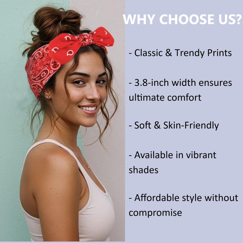 Tobeffect Bandana Headbands for Women Boho Style Paisley Print - Elastic Bow Head Bands for Womenâ€™s Hair Non Slip - Wide Headwraps with Bows Vintage, Cute Hairbands Hair Accessories 6 Pack - Image 2