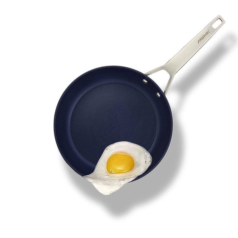 MsMk Small Nonstick Frying pan Blue 8inch Durable Egg Omelet Skillet Titanium and Diamond Non Stick Coating From USA for InductionCerammic and Gas Cooktops Oven SafeDishwasher Safe