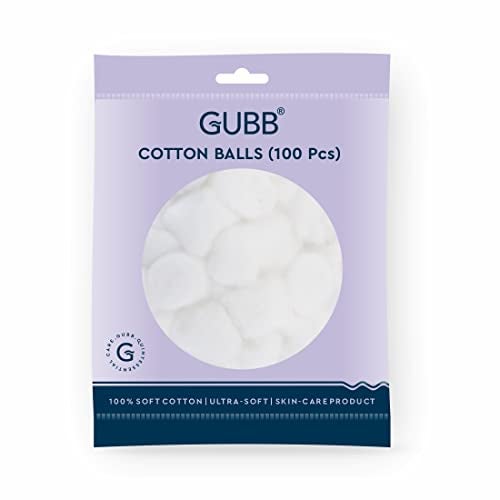 GUBB Hypoallergenic 100% Cotton Balls For Face Cleansing & Makeup Removal - Deeply Cleanses & Removes Dirt Gently | Safe for Sensitive Skin, White - 100 PCs - Image 1