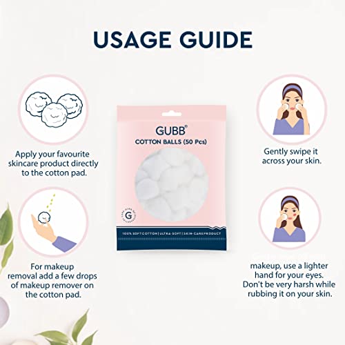 GUBB Hypoallergenic 100% Cotton Balls For Face Cleansing & Makeup Removal - Deeply Cleanses & Removes Dirt Gently | Safe for Sensitive Skin, White - 100 PCs - Image 5