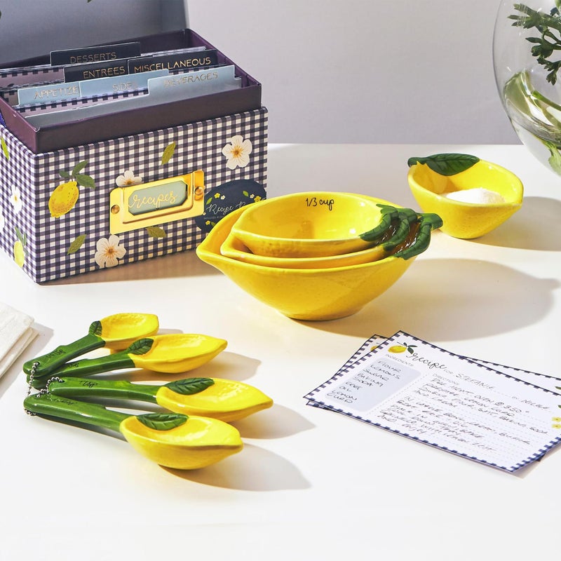 VOTUM Lemon Shaped Measuring Cups and Spoon Set, Ceramic Kitchen Tools for Bakers, 4 Measuring Cups and 4 Measuring Spoons, Fresh Citrus Decor, Novelty Lemon Accessories, Unique Gift for Kitchen - Image 2