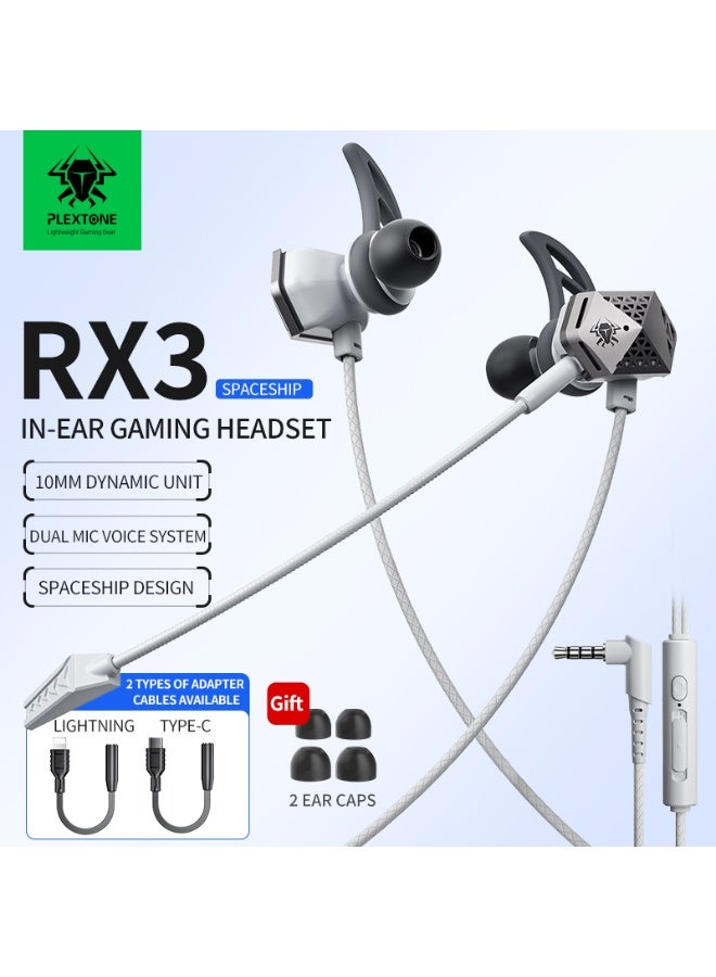 بليكستون سماعات الألعاب السلكية Plextone RX3 SPACESHIP مع مقبس 3.5 ملم وميكروفون طويل لعزل الضوضاء. تصميم خطاف الأذن المصنوع من السيليكون، ناعمة، خفيفة الوزن ومريحة في الأذن. طول الكابل: 120 سم. اللون: رمادي. - Image 2