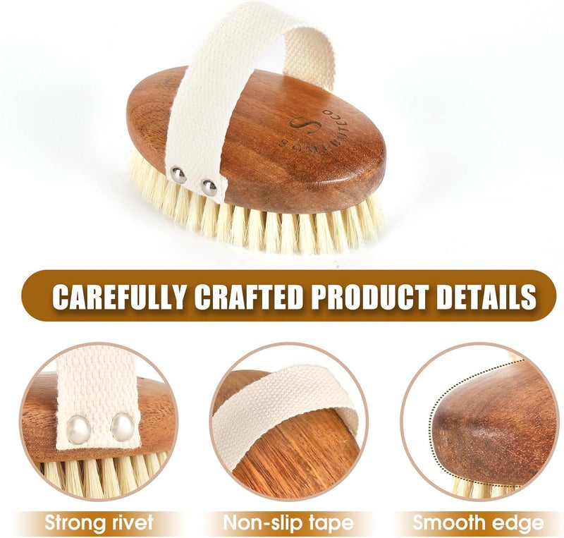 SAMEBUTECOBody Brush Solid Acacia Wood Boar Bristles Bath Brush for Skin ExfoliationLymphatic Drainage Improvement Oval Shape Dry Brush Comfort to Hold Works - Image 3