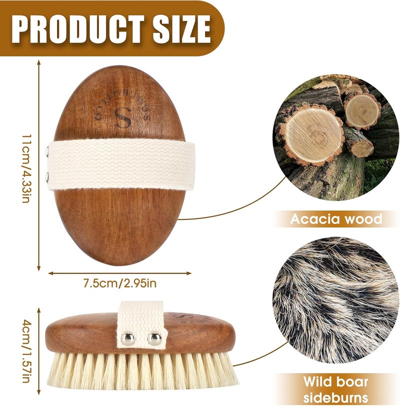 SAMEBUTECOBody Brush Solid Acacia Wood Boar Bristles Bath Brush for Skin ExfoliationLymphatic Drainage Improvement Oval Shape Dry Brush Comfort to Hold Works - Image 2
