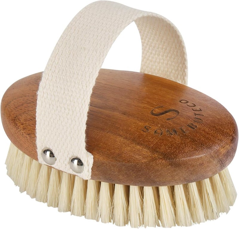 SAMEBUTECOBody Brush Solid Acacia Wood Boar Bristles Bath Brush for Skin ExfoliationLymphatic Drainage Improvement Oval Shape Dry Brush Comfort to Hold Works - Image 1