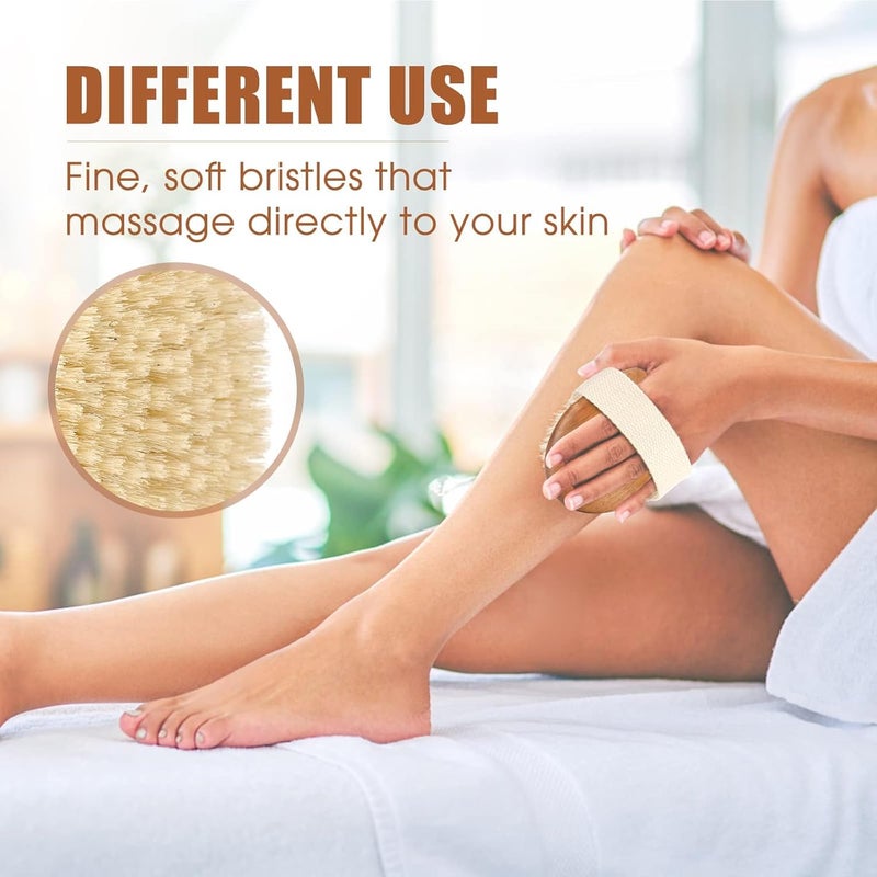 SAMEBUTECOBody Brush Solid Acacia Wood Boar Bristles Bath Brush for Skin ExfoliationLymphatic Drainage Improvement Oval Shape Dry Brush Comfort to Hold Works - Image 4