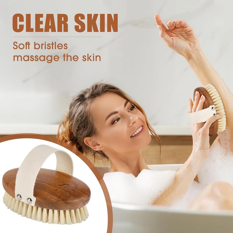 SAMEBUTECOBody Brush Solid Acacia Wood Boar Bristles Bath Brush for Skin ExfoliationLymphatic Drainage Improvement Oval Shape Dry Brush Comfort to Hold Works - Image 5