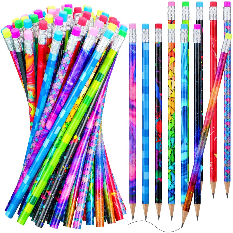 Chinco 50 Pcs Wooden Pencil with Eraser Assortment Colorful Pencils for Kids Writing Fun Assorted Pencils Novelty Kids Pencils Fun School Supplies for Classroom, Student Reward, Party Favor - Image 1