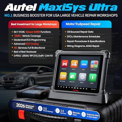 Autel 2026 Autel MaxiSYS Ultra Scanner, MSUltra Top Intelligent Scan Diagnostic Tool, Motor TruSpeed, Topology 2.0, [$2000] 5in1 VCMI, J2534 Programming Coding, Up of MS919 MS909 Ultra Lite, 40+ Services - Image 2