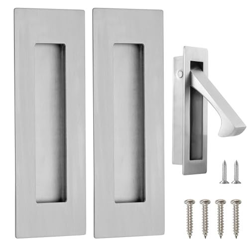 Malimali Pocket Door Pull and Edge Pull Set, Stainless Steel Pocket Door Hardware Recessed Pocket Door Handle Flush Finger Pulls Rectangular Barn Door Handle (Brushed Steel) - Image 1