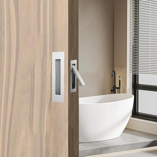 Malimali Pocket Door Pull and Edge Pull Set, Stainless Steel Pocket Door Hardware Recessed Pocket Door Handle Flush Finger Pulls Rectangular Barn Door Handle (Brushed Steel) - Image 5