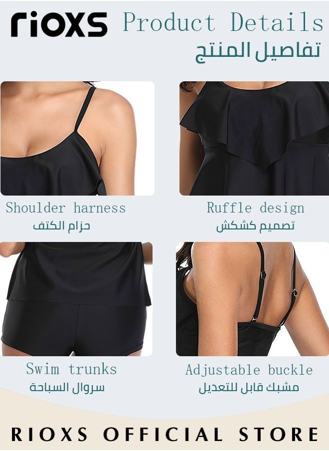 RIOXS - Womens Tankini Swimsuits Two Piece Tummy Control Bathing Suits Ruffle Swim Tank Top with Boy Shorts Swimwear,  Split Style Beach Swimsuit - Image 1