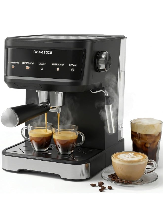 دوماستيكا ماكينة تحضير قهوة إسبريسو بروكرافت برو للاستخدام المنزلي | ضغط احترافي 20 بار مع شاشة لمس ذكية | تقنية التخمير السريع، وخفاقة حليب، وعصا بخار لتحضير الإسبريسو، والكابتشينو، واللاتيه، والموكا - Image 1