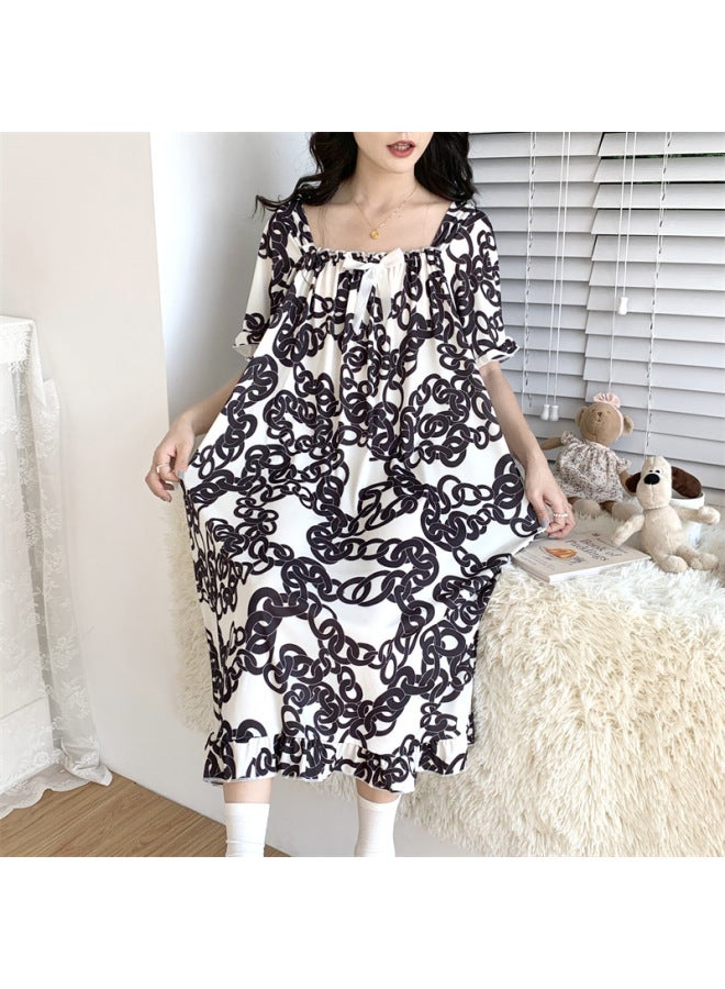 New Plus Size Plus Size Ice Silk Nightgown For Women Summer Over-the-knee High-end Pajamas For Women Thin Loose 150kg Fat MM