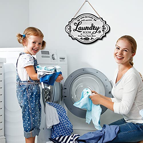 Jetec Vintage Laundry Room Wall Sign Wood Laundry Room Decor Rustic Farmhouse Family Laundry Room Decorative Sign Inspirational Motto for Laundry Room  Bathroom  Home  12 x 8 x 0.2 Inch(White) - Image 4