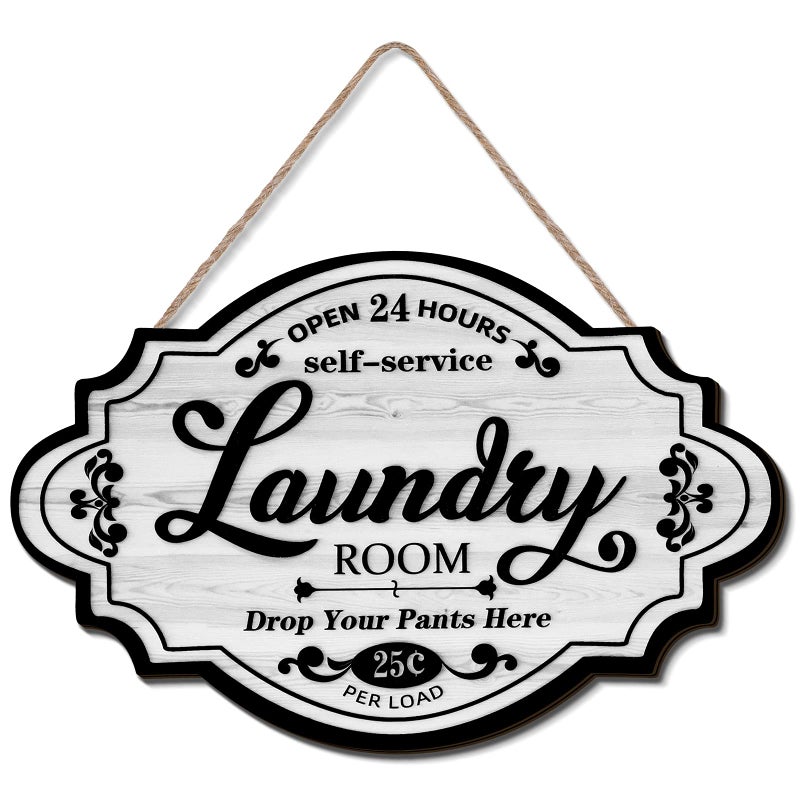 Jetec Vintage Laundry Room Wall Sign Wood Laundry Room Decor Rustic Farmhouse Family Laundry Room Decorative Sign Inspirational Motto for Laundry Room  Bathroom  Home  12 x 8 x 0.2 Inch(White) - Image 1