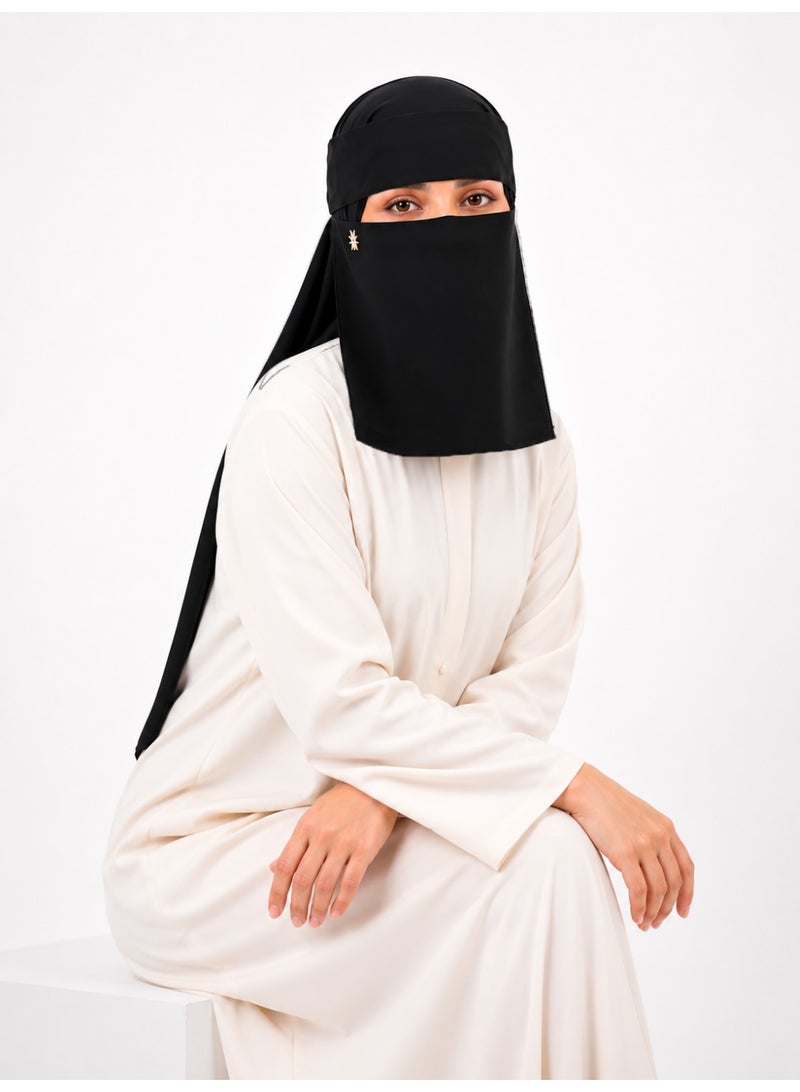 RAHMA COLLECTIONS Rahma Signature Niqab for Women –Classic Saudi Style–Ultra-Soft Premium Korean Fabric Face Veil – Breathable, Lightweight, and Elegant Black Naqab - Image 4