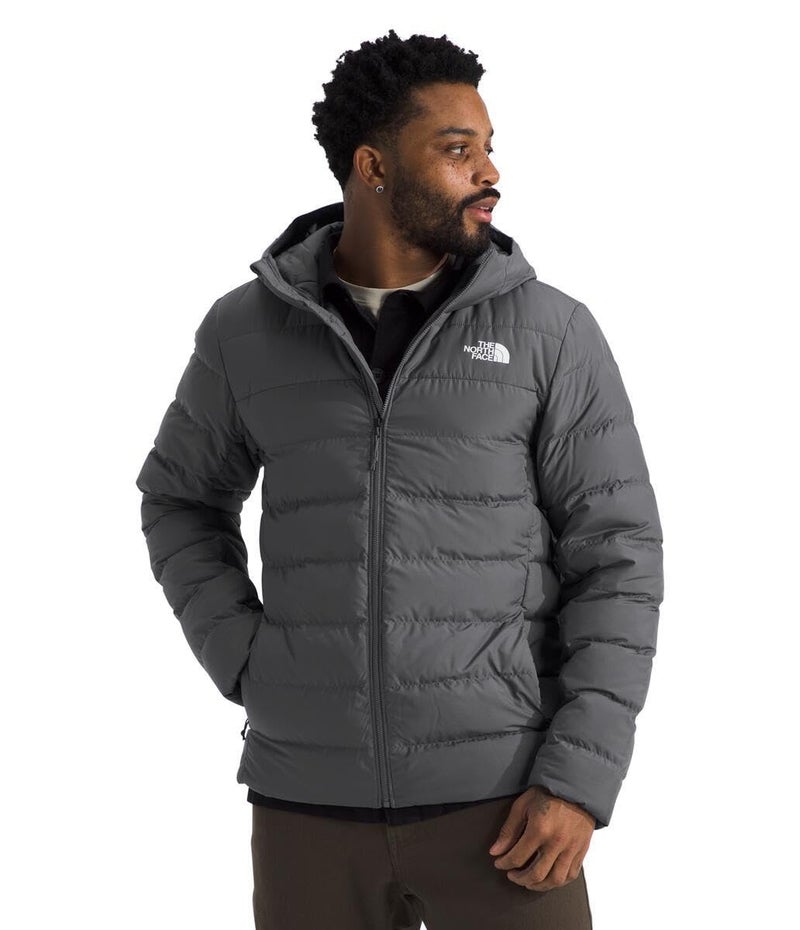 THE NORTH FACE Mens Aconcagua 3 Hooded Jacket Insulated Winter Coat Wind Water Resistant Attached 3 Piece Hood with Cinch Cord Smoked Pearl Large