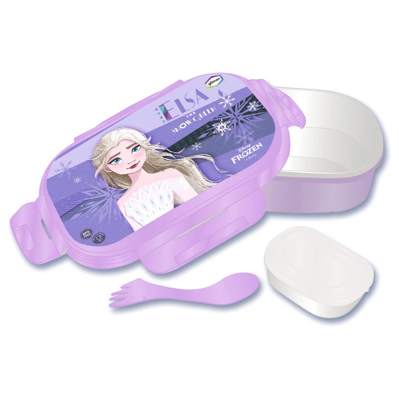 Gluman Lunch Box for School Stainless Steel Lunch Box for Kids Disney Frozen Character Detachable Snappy Lunch Box for Girls Tiffin Box with Steel Veg Box and Spork Spoon 800 ml - Image 1