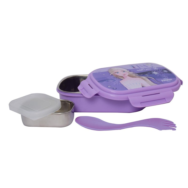 Gluman Lunch Box for School Stainless Steel Lunch Box for Kids Disney Frozen Character Detachable Snappy Lunch Box for Girls Tiffin Box with Steel Veg Box and Spork Spoon 800 ml - Image 3