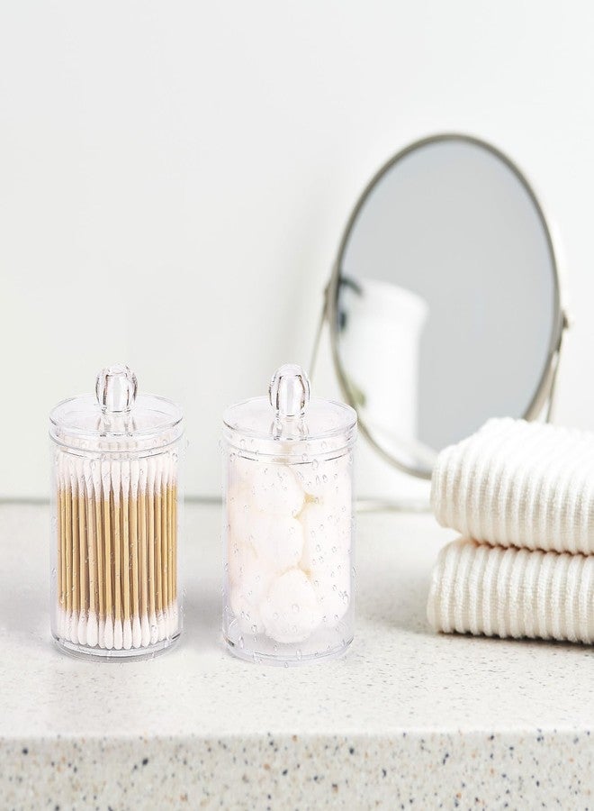 Tbestmax 4 Pack Qtip Holder - Restroom Bathroom Organizers with Clear Plastic Apothecary Jars for Cotton Swab, Round Pads, Floss - Image 3