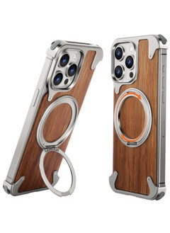 Oatsbasf Luxury New Design Carbon Fiber Case with Phone Ring Grip Frameless for iPhone 16 Pro Max Wood  - Image 1