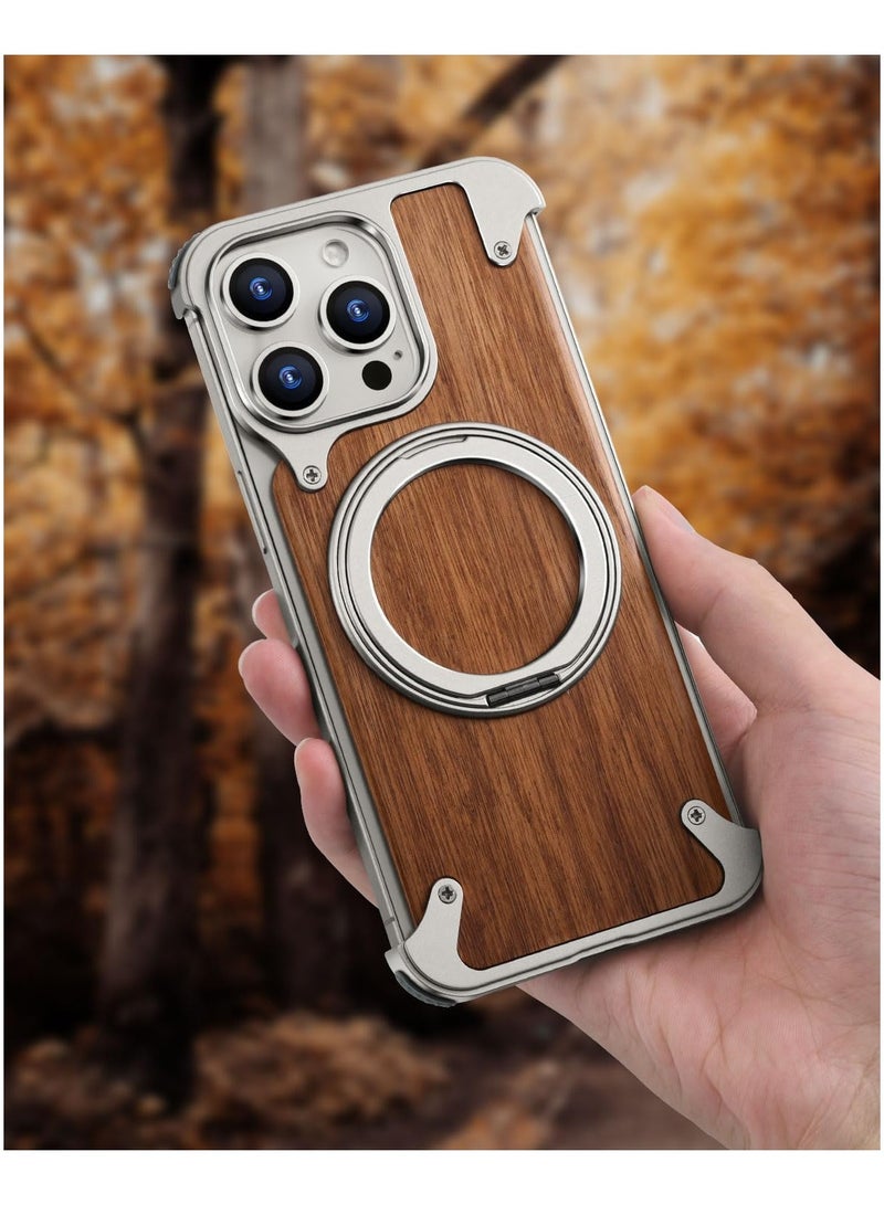 Oatsbasf Luxury New Design Carbon Fiber Case with Phone Ring Grip Frameless for iPhone 16 Pro Max Wood - Image 2