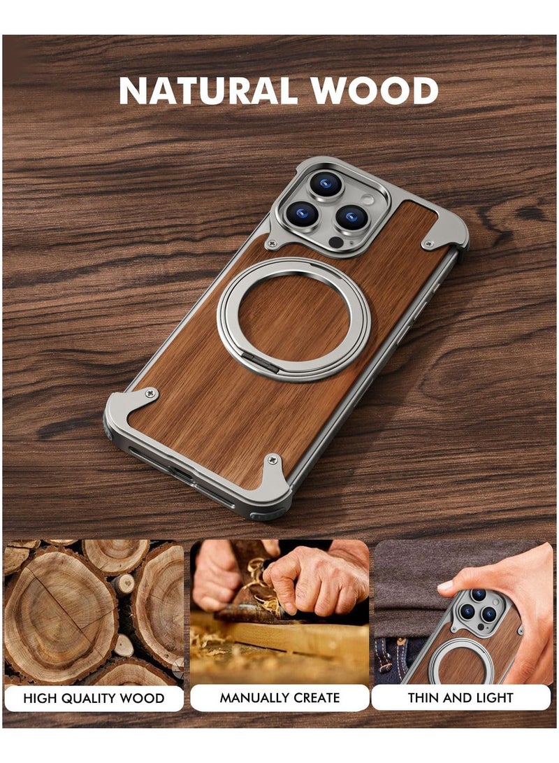 Oatsbasf Luxury New Design Carbon Fiber Case with Phone Ring Grip Frameless for iPhone 16 Pro Max Wood - Image 5