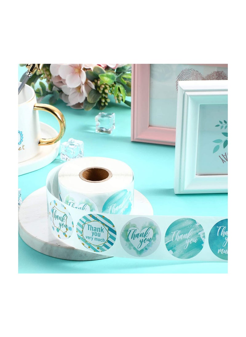 Excefore 1.5 Inch Thank You Stickers 500Pcs Blue Watercolor Thank You Adhesive Stickers for Baking Packaging Envelope Seals Business Birthday Party Gift Wrap Bag Tags for Wedding (8 Designs)  - Image 3