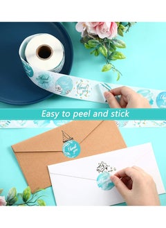 Excefore 1.5 Inch Thank You Stickers 500Pcs Blue Watercolor Thank You Adhesive Stickers for Baking Packaging Envelope Seals Business Birthday Party Gift Wrap Bag Tags for Wedding (8 Designs)  - Image 2