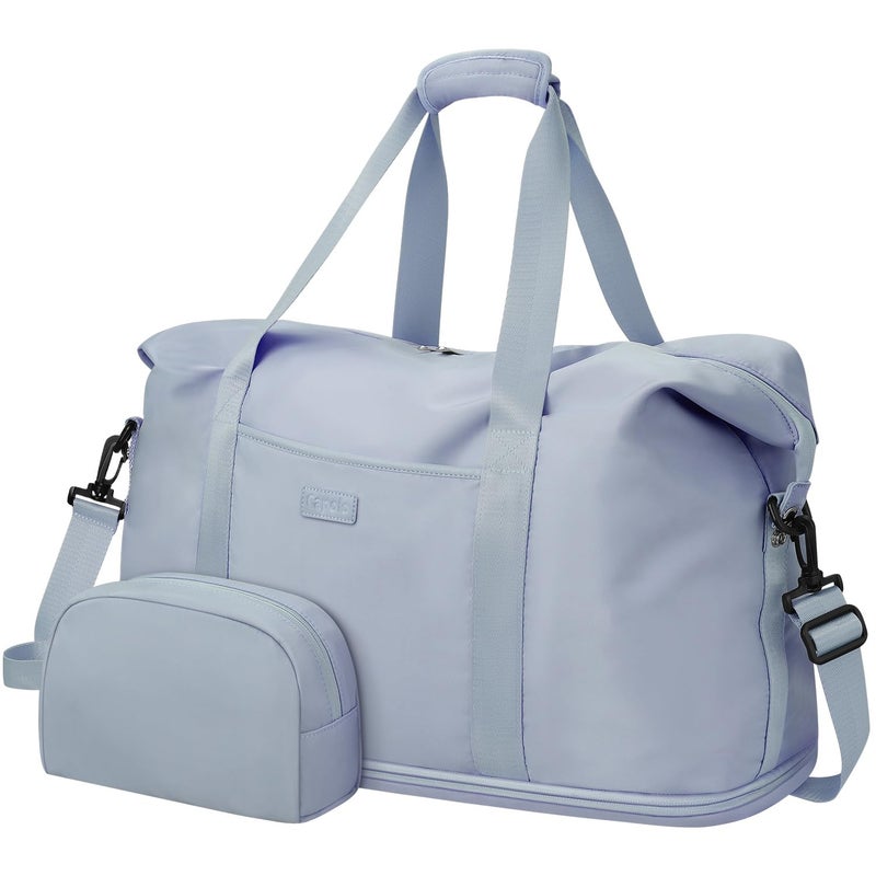 Capolo Expandable Travel Duffle Bag, Waterproof Weekender Overnight Bags for Women Men Hospital Bag for Women Labor Delivery Carry on Bag with Toiletry Bag for Travel Gym Airplanes(Light Blue, Large) - Image 1