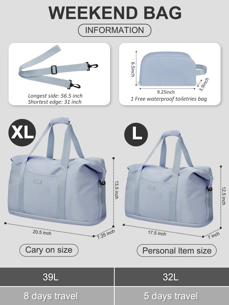 Capolo Expandable Travel Duffle Bag, Waterproof Weekender Overnight Bags for Women Men Hospital Bag for Women Labor Delivery Carry on Bag with Toiletry Bag for Travel Gym Airplanes(Light Blue, Large) - Image 2