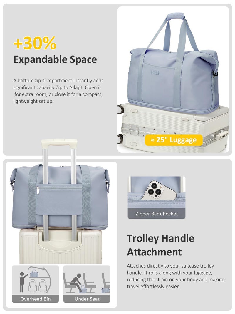 Capolo Expandable Travel Duffle Bag, Waterproof Weekender Overnight Bags for Women Men Hospital Bag for Women Labor Delivery Carry on Bag with Toiletry Bag for Travel Gym Airplanes(Light Blue, Large) - Image 5