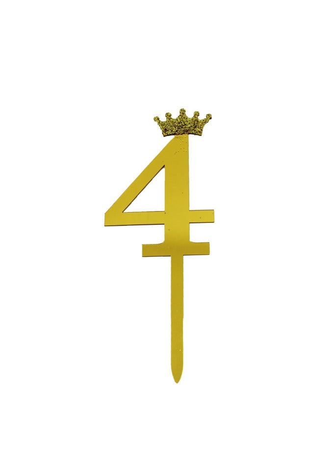 PARTY FUN Acrylic Cake Topper Number 4, 18cm, Golden Elegance for Celebratory Cakes  - Image 1
