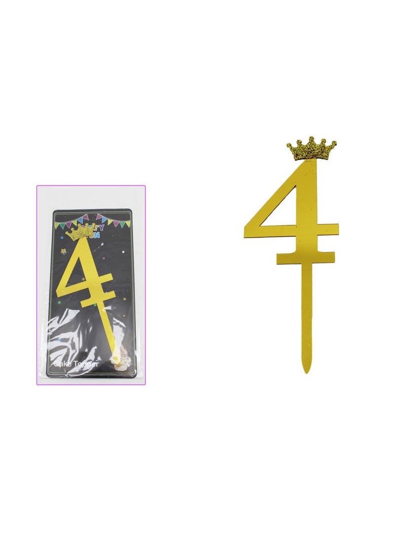 PARTY FUN Acrylic Cake Topper Number 4, 18cm, Golden Elegance for Celebratory Cakes  - Image 2
