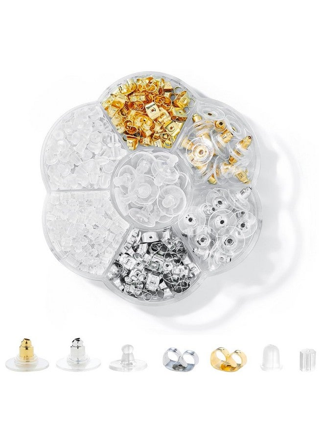 MAYCREATE® 7 Style 500PCS Earring Backs for Studs, Clear Plastic Hypoallergenic Metal Rubber Silicone Earring Backs Bullet Clutch Stoppers Replacement Kits for Fish Hook Earring Studs Hoops - Image 1