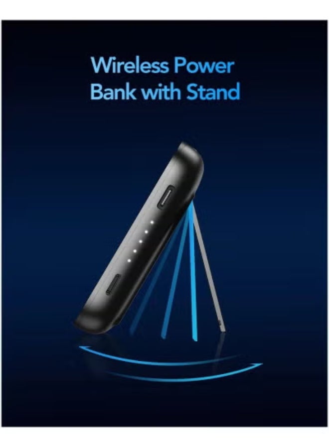 VEGER PD20W Portable Fast Charger Power Bank – 5000mAh Battery, 15W Magnetic Wireless Charging, Quick Charge USB Output, Built-In Foldable Stand, Slim & Lightweight Travel-Friendly Backup Charger – Black - Image 2