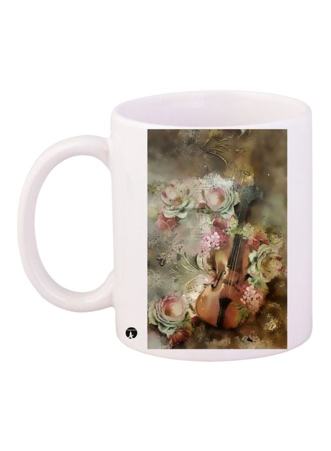 Floral Printed Coffee Mug White/Brown/Pink 11ounce