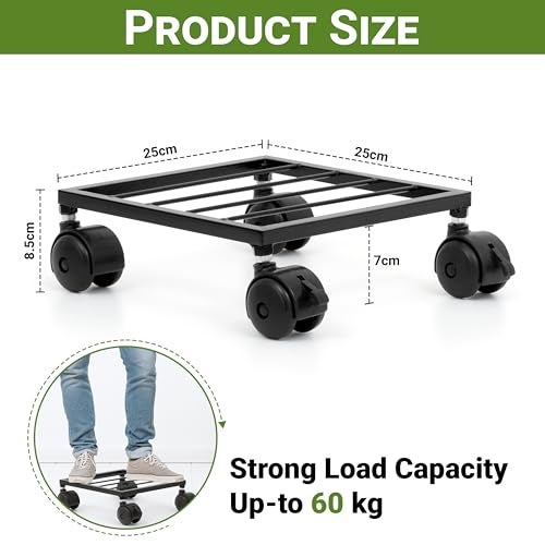 Livzing 4 Pcs 10 Inch Metal Plant Stand with Lockable & unlockable Wheels, Flower Pot Stand - Square Planter Stands for Indoor, Outdoor, Home, Garden Heavy Duty Powder Coating Gamla Holder for Balcony - Image 2