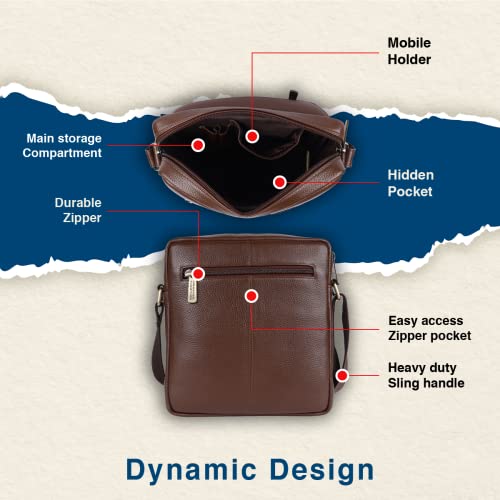 HAMMONDS FLYCATCHER Unisex Adult Genuine Leather Sling Bag, Stylish and Spacious Crossbody Bag for Daily Use, Travel - Adjustable Strap, 1 Year Warranty - Brushwood, Brown - Image 4