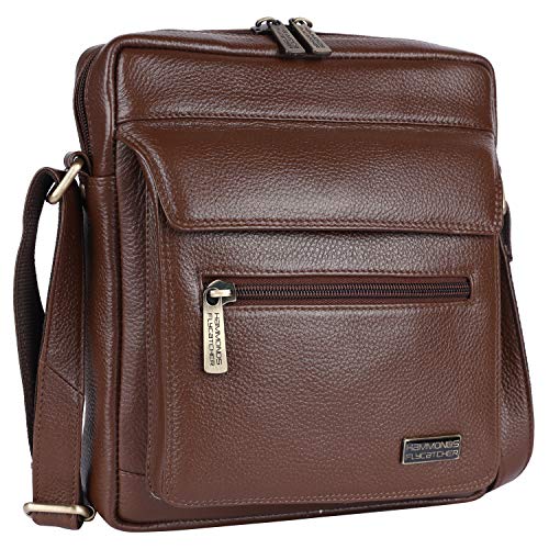 HAMMONDS FLYCATCHER Unisex Adult Genuine Leather Sling Bag, Stylish and Spacious Crossbody Bag for Daily Use, Travel - Adjustable Strap, 1 Year Warranty - Brushwood, Brown - Image 1