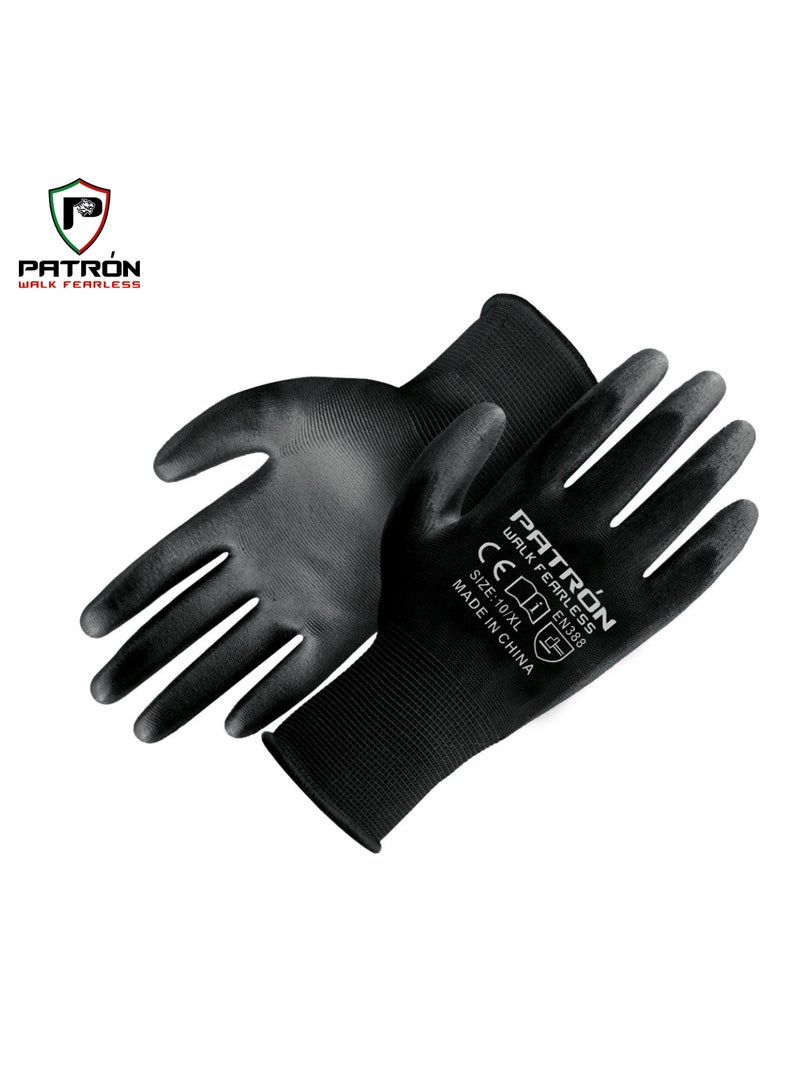 Patron PU Coated Safety Gloves for Enhanced Grip and Workplace Protection | Pack Of 12 Pairs - Image 1