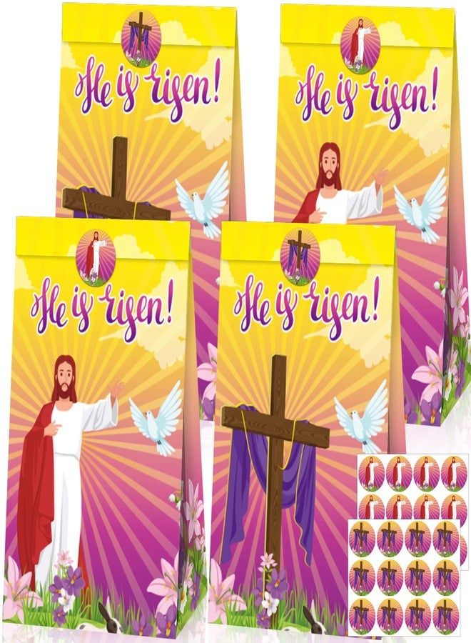 gisgfim أكياس هدايا ورقية لحفلة عيد الفصح "قام المسيح" مع ملصقات، عبوة من 24 كيسًا دينيًا مزينًا بصليب القيامة، أكياس حلوى وهدايا من الكتاب المقدس، مستلزمات تزيين لحفلات مدارس الأحد وعيد الفصح. - Image 1