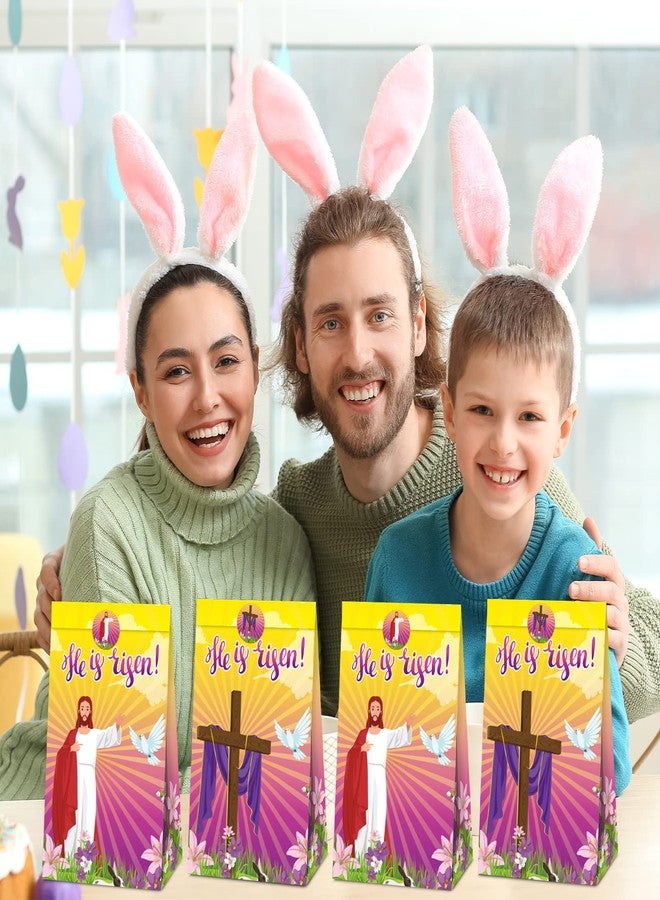 gisgfim أكياس هدايا ورقية لحفلة عيد الفصح "قام المسيح" مع ملصقات، عبوة من 24 كيسًا دينيًا مزينًا بصليب القيامة، أكياس حلوى وهدايا من الكتاب المقدس، مستلزمات تزيين لحفلات مدارس الأحد وعيد الفصح. - Image 5
