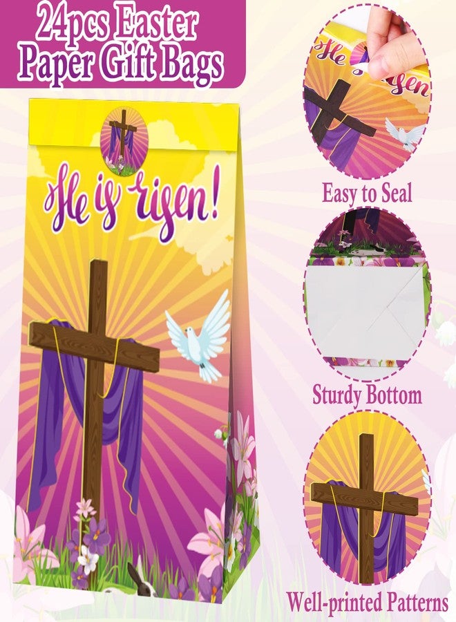 gisgfim أكياس هدايا ورقية لحفلة عيد الفصح "قام المسيح" مع ملصقات، عبوة من 24 كيسًا دينيًا مزينًا بصليب القيامة، أكياس حلوى وهدايا من الكتاب المقدس، مستلزمات تزيين لحفلات مدارس الأحد وعيد الفصح. - Image 3